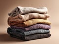 A stack of clothes in different colors. Generative AI. Royalty Free Stock Photo
