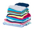 Stack of clothes, fresh laundry textile. Isolated