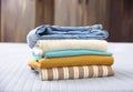 Stack of clothes. Pile of cotton garment.Folded clothing closeup Royalty Free Stock Photo