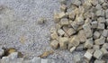 Stack of cobble stone on a construction site