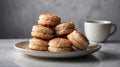 Coconut Macaroon Stack on White Plate with Coffee Cup on Gray Background Still Life Royalty Free Stock Photo