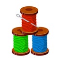 Stack of Coil and skein of red, blue and green threads
