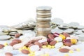 Stack of coin with medicine capsule concept idea. Royalty Free Stock Photo