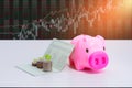 Stack of coins and account book bank on the table Royalty Free Stock Photo