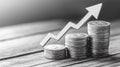 Stack of coins with an arrow and graph, representing financial growth