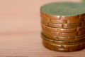 Stack of coins close-up, macro shot