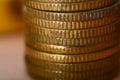 Stack of coins close-up, macro shot