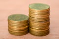 Stack of coins close-up, macro shot