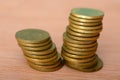 Stack of coins close-up, macro shot