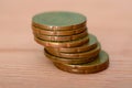 Stack of coins close-up, macro shot