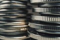 A stack of coins with a close up view of the silver ones, AI Royalty Free Stock Photo