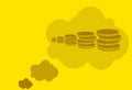Stack of coins in clouds pattern drawn on abstract background, graphic design illustration wallpaper Royalty Free Stock Photo