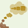 Stack of coins in clouds pattern, man silhouette drawn on abstract background, graphic design illustration wallpaper Royalty Free Stock Photo