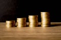 Gold coins concept save money black background Royalty Free Stock Photo