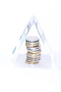 Stack of coins covered banknot Royalty Free Stock Photo