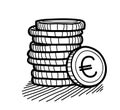 Stack of Coins Doodle (Euro) Royalty Free Stock Photo