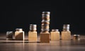 Stack of coins and empty wooden cubes on the table. Business. Finance Royalty Free Stock Photo