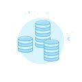 Stack of Coins Flat Vector Illustration, Icon. Light Blue Monochrome Design. Editable Stroke Royalty Free Stock Photo