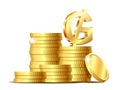 Stack of coins with Gold shiny Paraguayan guarani currency symbol. Royalty Free Stock Photo