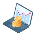 The stack of coins at the growth graph. Royalty Free Stock Photo