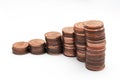 Stack of coins, one penny coins isolated on white Royalty Free Stock Photo