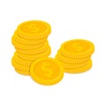 Stack of coins. Pile of gold coins. Golden penny cash pile, treasure heap. Vector illustration Royalty Free Stock Photo