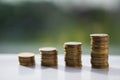 Stack of coins, polish zloty blurry background Royalty Free Stock Photo