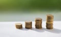 Stack of coins, polish zloty on the green background Royalty Free Stock Photo