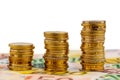 Stack coins, rising curve Royalty Free Stock Photo