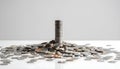 Stack of Coins with Scattered Change on White Surface Representing Financial Growth and Savings Concept Royalty Free Stock Photo