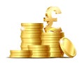 Stack of coins with Shiny golden pound Sign currency symbol. Royalty Free Stock Photo