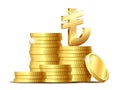 Stack of coins with Shiny golden Turkish Lira Sign currency symbol. Royalty Free Stock Photo