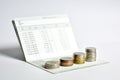 Stack of coins step up on bank saving account book Royalty Free Stock Photo