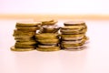 Stack of coins on the summation of the finance account, the concept of debt, spending Royalty Free Stock Photo