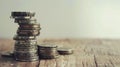 Stack of Coins on Wooden Surface Royalty Free Stock Photo