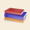 Stack of colored books in 3D isometric render. Pile of books, education, textbooks. Set of literature, dictionaries