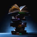 stack of colored books with open book on top Royalty Free Stock Photo