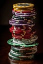 a stack of colored casino chips, generative ai illustration