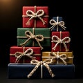Stack of Colored Gift Boxes with Bow Decorations Royalty Free Stock Photo