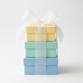Stack of colored gift boxes isolated on white background Royalty Free Stock Photo