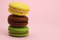 Stack of Colored macaroons or macarons on a pink background Royalty Free Stock Photo