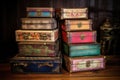 stack of colorful, antique cigar boxes