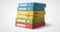 Stack of Colorful Binders with Icons Representing Business Concepts on Gray Background Royalty Free Stock Photo