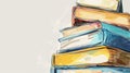 Stack of colorful books with artistic style, educational concept