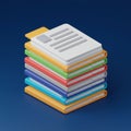 A stack of colorful books with a 3D rendering style is shown against a dark blue Royalty Free Stock Photo