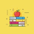 Stack of colorful books with a red apple on top, symbolizing education and learning Royalty Free Stock Photo