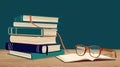 Personal Curriculum Template With Books and Glasses on Wooden Table Against Teal Background Royalty Free Stock Photo
