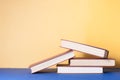 Stack of colorful books on table. Education background. Back to school. Copy space for text. Royalty Free Stock Photo