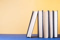 Stack of colorful books on table. Education background. Back to school. Copy space for text. Royalty Free Stock Photo