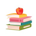 Stack of colorful books and textbooks from university library, bookstore and apple on top Royalty Free Stock Photo